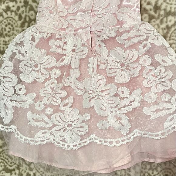 Girls Pink Dress White Lace Overlay Size 3T Tulle Lined Nannette Sleeveless - Picture 11 of 14
